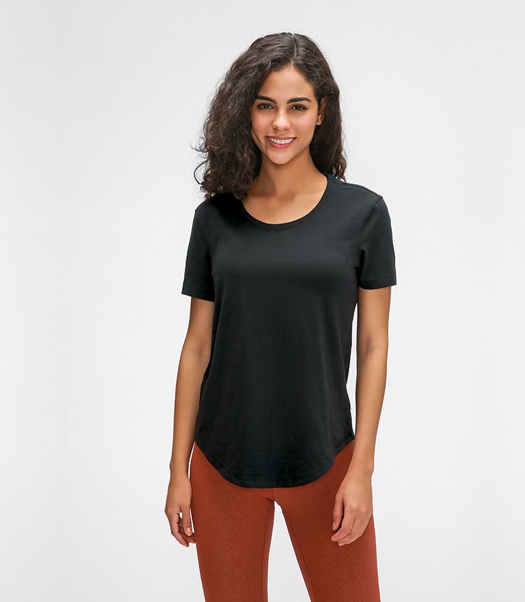 Cotton Yoga Exercise Workout T-shirt Women Anti-sweat Hip-length Running Fitness Gym Short Sleeve Shirts Tee - Vimost Shop
