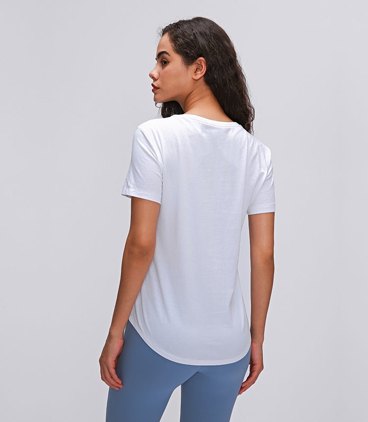 Cotton Yoga Exercise Workout T-shirt Women Anti-sweat Hip-length Running Fitness Gym Short Sleeve Shirts Tee - Vimost Shop