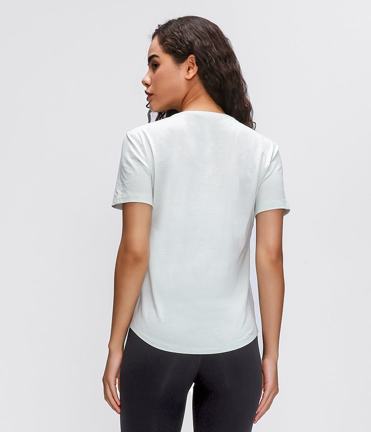 Cotton Yoga Exercise Workout T-shirt Women Anti-sweat Hip-length Running Fitness Gym Short Sleeve Shirts Tee - Vimost Shop