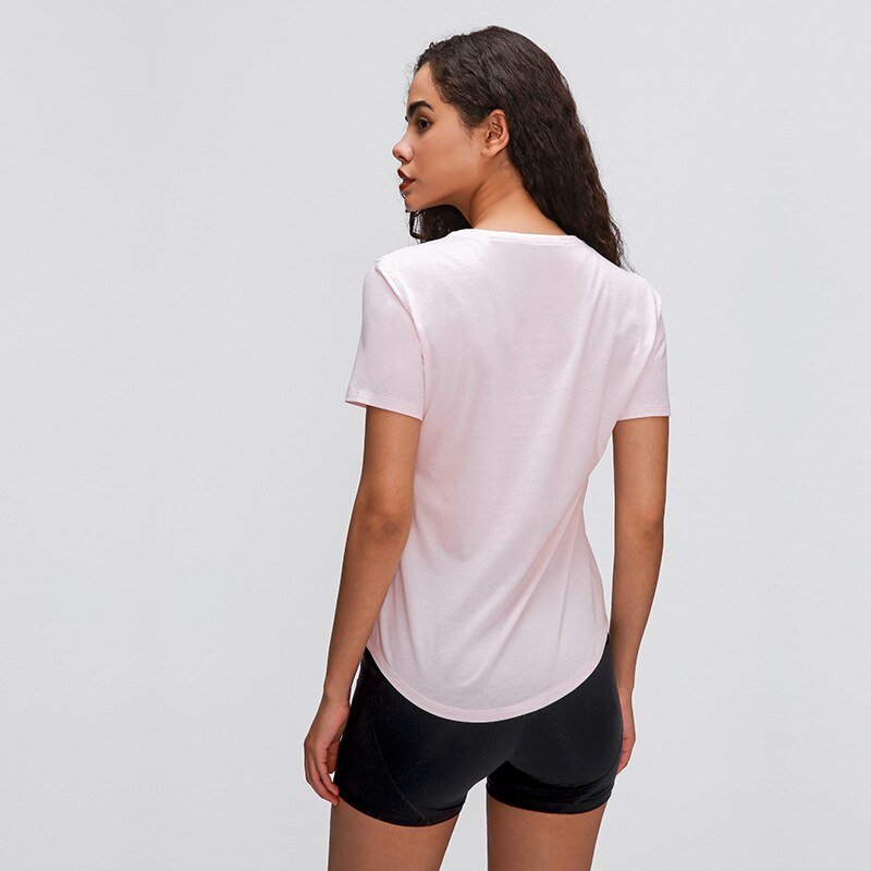 Cotton Yoga Exercise Workout T-shirt Women Anti-sweat Hip-length Running Fitness Gym Short Sleeve Shirts Tee - Vimost Shop
