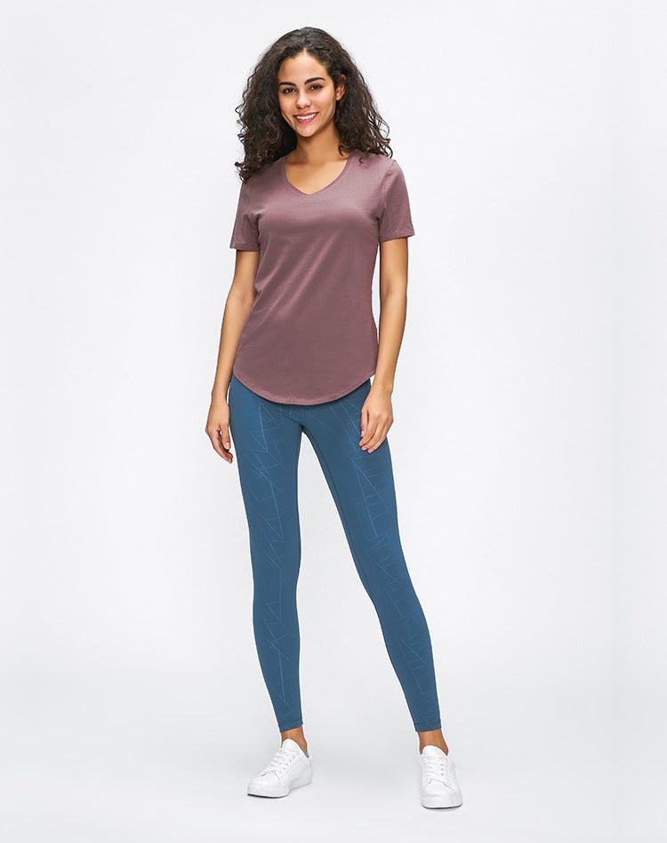 Cotton Yoga Exercise Workout T-shirt Women Anti-sweat Hip-length Running Fitness Gym Short Sleeve Shirts Tee - Vimost Shop