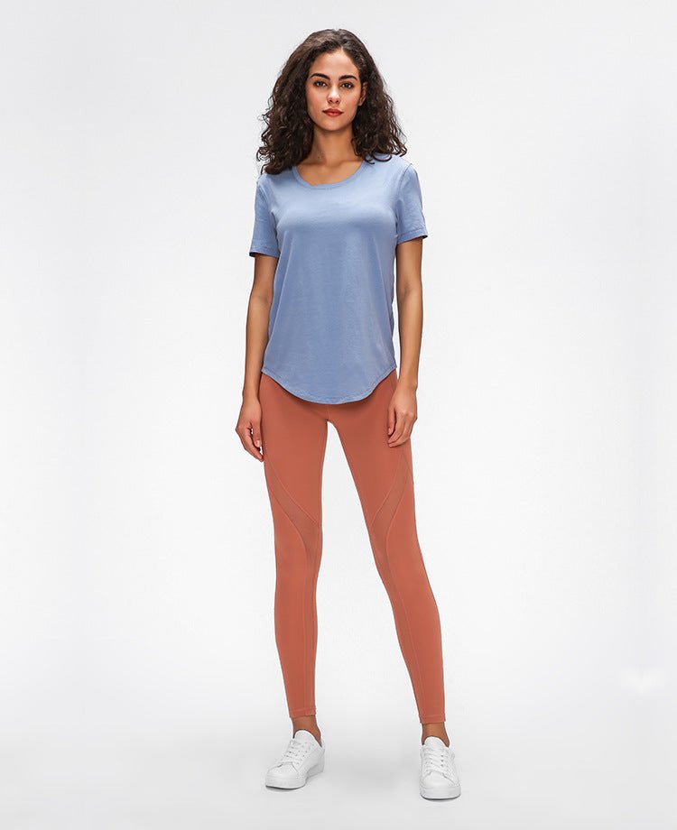 Cotton Yoga Exercise Workout T-shirt Women Anti-sweat Hip-length Running Fitness Gym Short Sleeve Shirts Tee - Vimost Shop