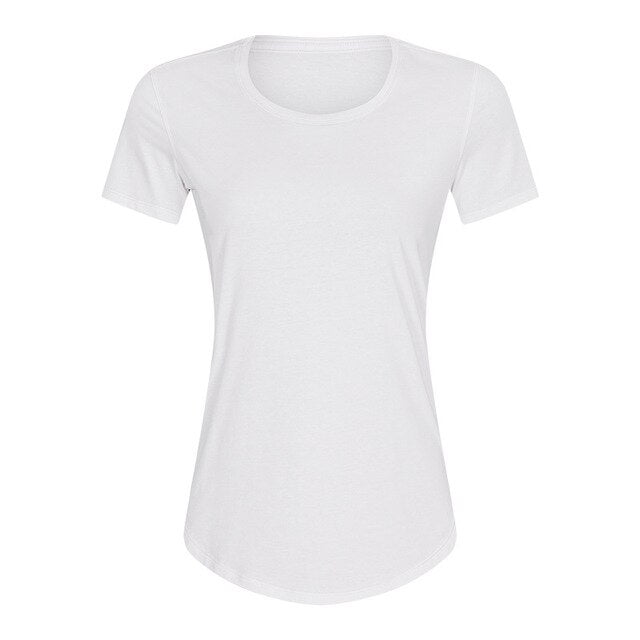 Cotton Yoga Exercise Workout T-shirt Women Anti-sweat Hip-length Running Fitness Gym Short Sleeve Shirts Tee - Vimost Shop