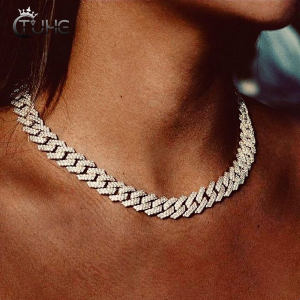 Couple Jewelry 12mm Micro Pave CZ Cuban Link Chains Necklaces Luxury Bling Choker Iced Out Zircon Punk Women Men Hip Hop Chains - Vimost Shop