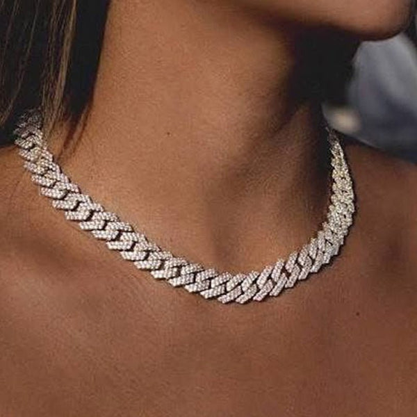 Couple Jewelry 12mm Micro Pave CZ Cuban Link Chains Necklaces Luxury Bling Choker Iced Out Zircon Punk Women Men Hip Hop Chains - Vimost Shop