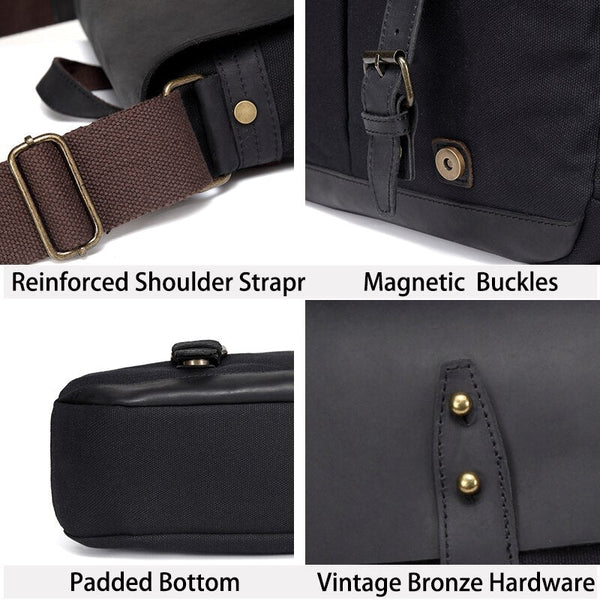 Cowhide Leather Messenger Bag for Men Casual Laptop Briefcase Water Resistant Canvas Business Handbag Men's Travel Bag - Vimost Shop