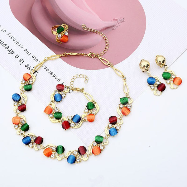 Crazy Feng Wedding Jewelry Sets For Women Luxury Oil Paiting Round Pendant Necklaces Earrings Bracelets Set Accessories - Vimost Shop