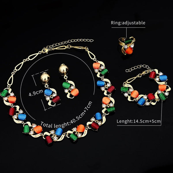 Crazy Feng Wedding Jewelry Sets For Women Luxury Oil Paiting Round Pendant Necklaces Earrings Bracelets Set Accessories - Vimost Shop