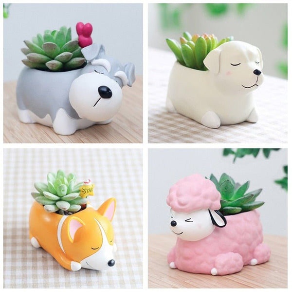 Creative Flower Pot Cartoon Dog Planter Puppy Resin Planters Pots For Flowers Flower Desktop Macetas Home Garden - Vimost Shop
