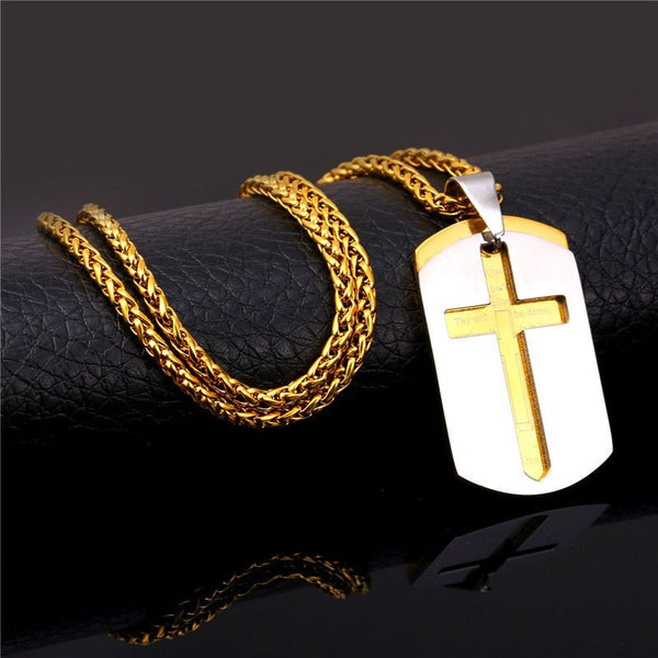Cross Necklaces Pendants Christian Jewelry Bible Lords Prayer Dog Tags Gold Color Stainless Steel Christmas Gift For Men - Vimost Shop
