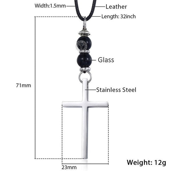 Cross Pendant Leather Necklace 32inch Pendant Necklace Natural Lava Bead Necklace for Mens Boys Black Jewelry Gifts - Vimost Shop