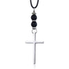 Cross Pendant Leather Necklace 32inch Pendant Necklace Natural Lava Bead Necklace for Mens Boys Black Jewelry Gifts - Vimost Shop