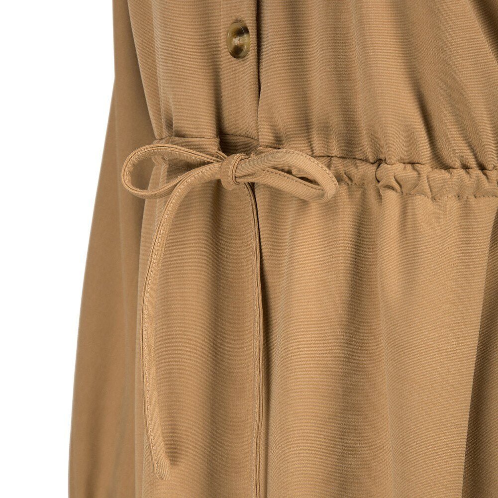 Curlbiuty Women Drawstring Waist Dress Long Sleeve Lapel Collar A-Line With Elastic Openings Dress Functional Silhouette - Vimost Shop