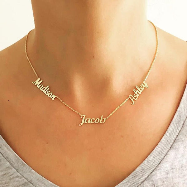 Custom 1-6 Multiple Names Necklace Kids Personalized Nameplate Choker Necklaces Mom Dad Jewelry Stainless Steel Birthday GiftS - Vimost Shop