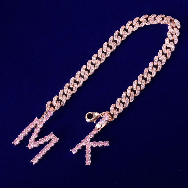 Custom Name Tennis Letters With 10MM Cuban Chain Bracelet Men's Zircon Hip Hop Rock Jewelry Letter Replaceable - Vimost Shop