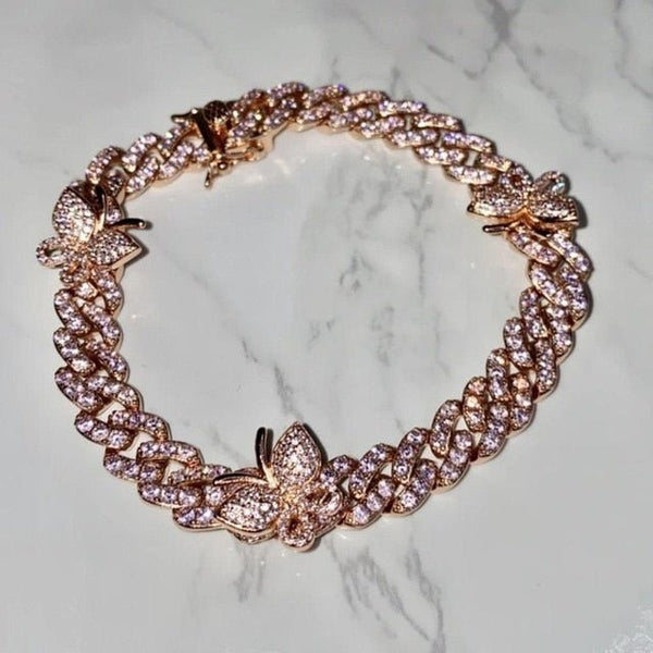 Cute Cuban Link Butterfly Bracelet Wholesale Gold Iced Out Crystal Rhinestone Bracelets for Women Jewelry Luxury Gift - Vimost Shop