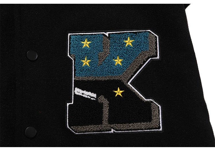 Cute Furry Bear Letter Patch Patchwork Color Baseball Jacket Men Oversize Cozy Fashion College Style Bomber Coat Autumn - Vimost Shop