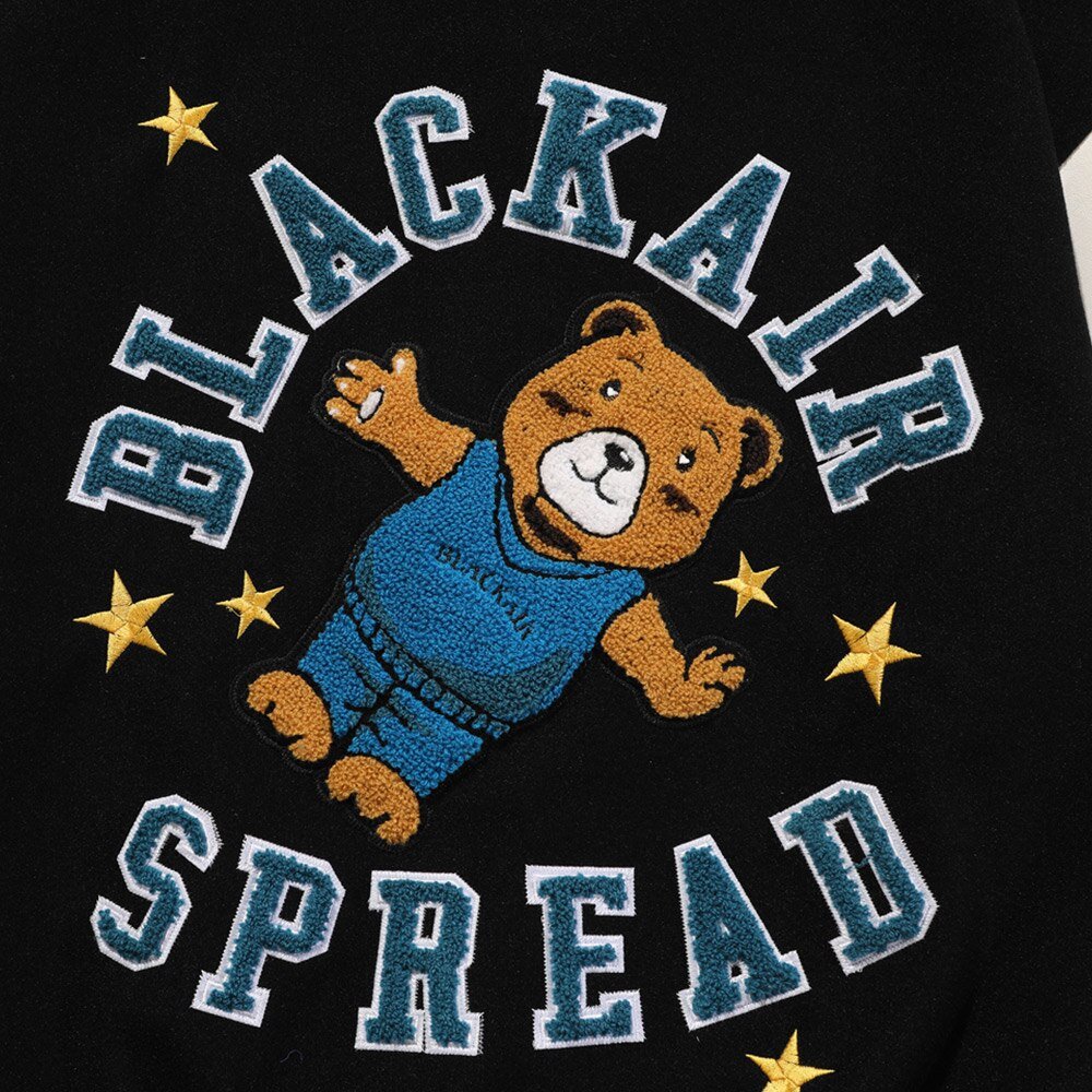Cute Furry Bear Letter Patch Patchwork Color Baseball Jacket Men Oversize Cozy Fashion College Style Bomber Coat Autumn - Vimost Shop