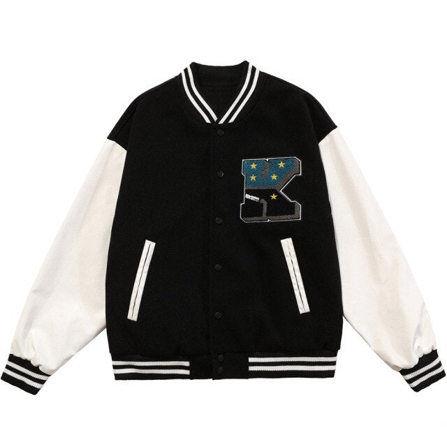 Cute Furry Bear Letter Patch Patchwork Color Baseball Jacket Men Oversize Cozy Fashion College Style Bomber Coat Autumn - Vimost Shop