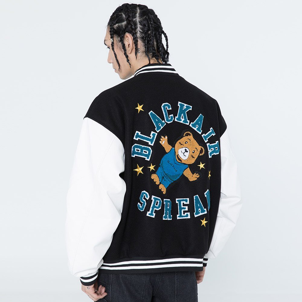 Cute Furry Bear Letter Patch Patchwork Color Baseball Jacket Men Oversize Cozy Fashion College Style Bomber Coat Autumn - Vimost Shop