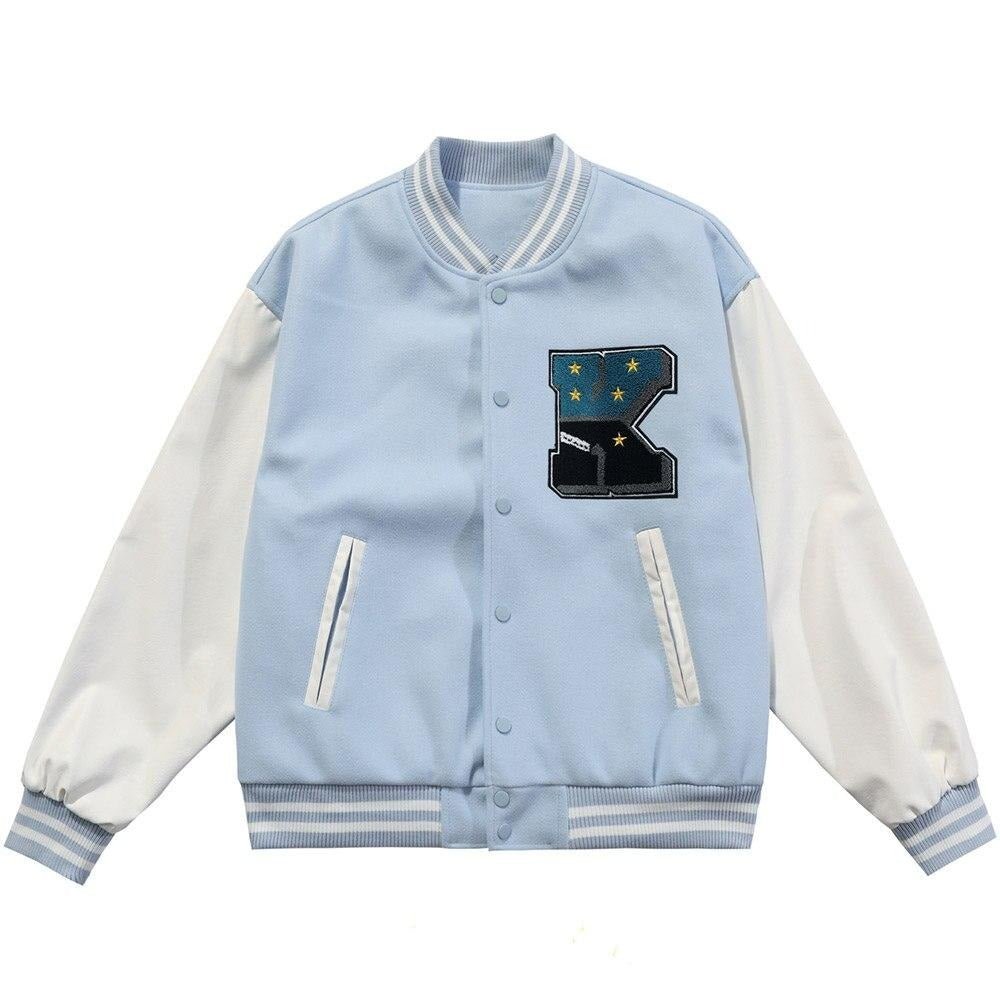 Cute Furry Bear Letter Patch Patchwork Color Baseball Jacket Men Oversize Cozy Fashion College Style Bomber Coat Autumn - Vimost Shop