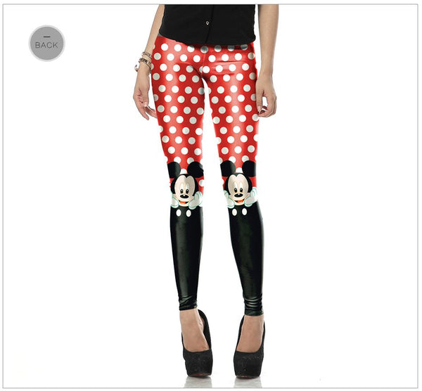 Cute Mini Mouse Red Dot Printed Sexy Slim Fitness Ankle Knee Length Leggings For Women - Vimost Shop