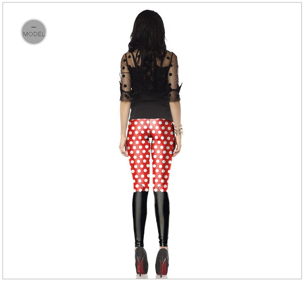 Cute Mini Mouse Red Dot Printed Sexy Slim Fitness Ankle Knee Length Leggings For Women - Vimost Shop