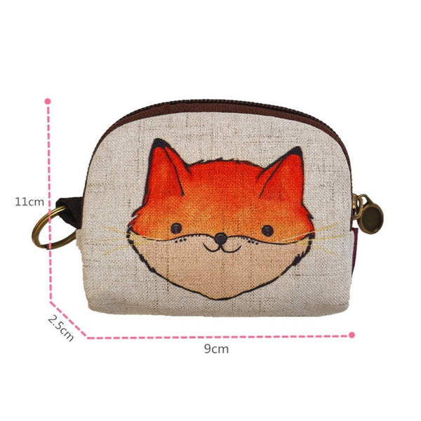 Cute Short Wallet Women Vintage Canvas Coin Purse Girl Card Holder Clutch Kids Cartoon Cat/Fox/Owl Small Change Purses - Vimost Shop