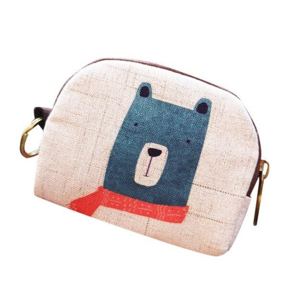 Cute Short Wallet Women Vintage Canvas Coin Purse Girl Card Holder Clutch Kids Cartoon Cat/Fox/Owl Small Change Purses - Vimost Shop