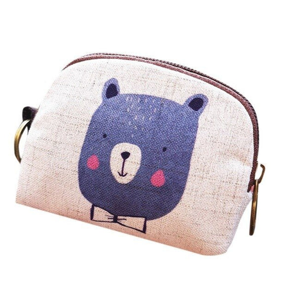 Cute Short Wallet Women Vintage Canvas Coin Purse Girl Card Holder Clutch Kids Cartoon Cat/Fox/Owl Small Change Purses - Vimost Shop