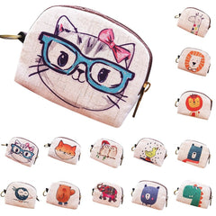 Cute Short Wallet Women Vintage Canvas Coin Purse Girl Card Holder Clutch Kids Cartoon Cat/Fox/Owl Small Change Purses - Vimost Shop