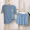 Daisy embroidery ice silk Set Outfits short-sleeved shorts loose casual home wear Two Piece Set Crop Top And Shorts 2 Piece - Vimost Shop