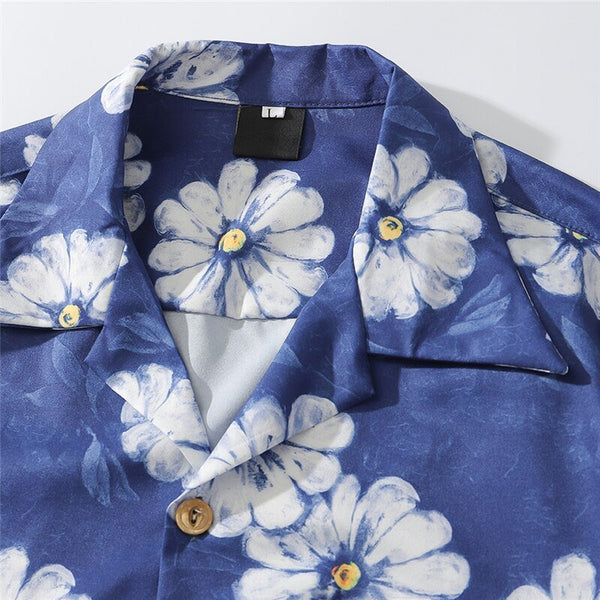 Daisy Flower Print Hip Hop Shirts Short Sleeve Summer Beach Streetwear Hawaiian Shirts Men Casual Harajuku Aloha Shirt - Vimost Shop