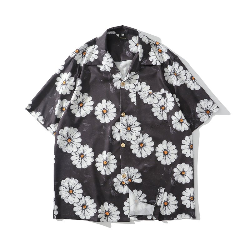 Daisy Flower Print Hip Hop Shirts Short Sleeve Summer Beach Streetwear Hawaiian Shirts Men Casual Harajuku Aloha Shirt - Vimost Shop
