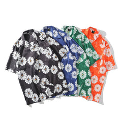 Daisy Flower Print Hip Hop Shirts Short Sleeve Summer Beach Streetwear Hawaiian Shirts Men Casual Harajuku Aloha Shirt - Vimost Shop