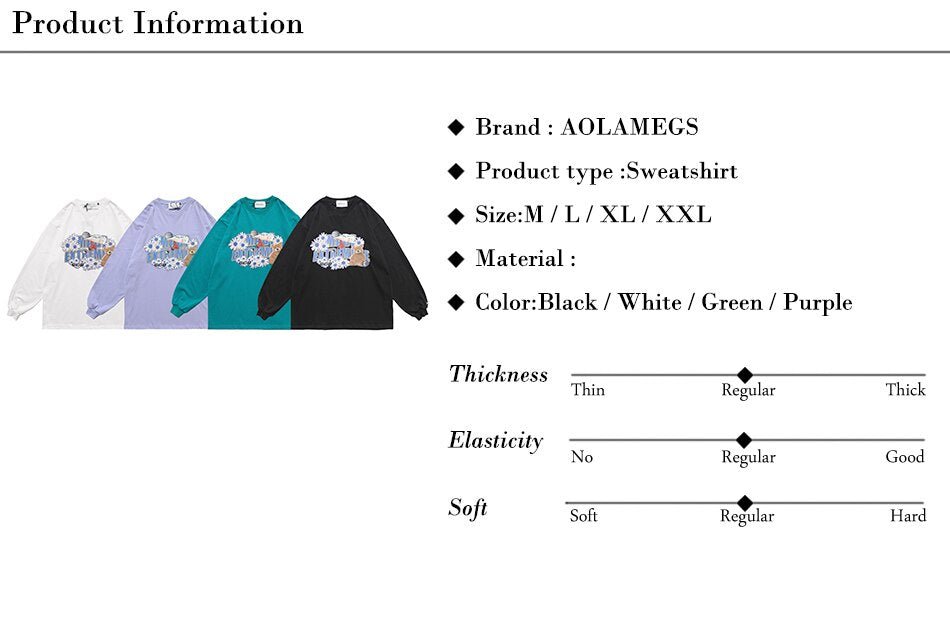 Daisy Flowers Funny Toy Print LooseSweatshirts Men High Street Harajuku Streetwear - Vimost Shop