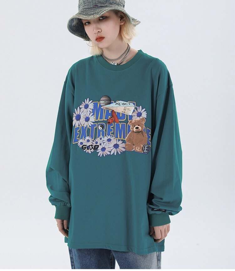 Daisy Flowers Funny Toy Print LooseSweatshirts Men High Street Harajuku Streetwear - Vimost Shop