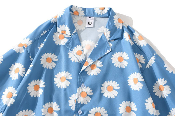Daisy Print Aloha Shirts Hip Hop Harajuku Men Short Sleeve Beach Hawaiian Flower Shirts Casual Camisa Masculina Shirt - Vimost Shop