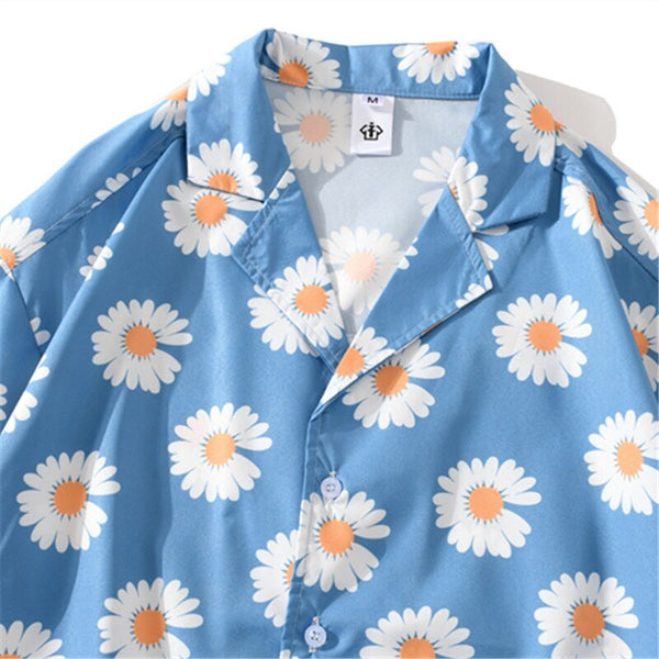 Daisy Print Aloha Shirts Hip Hop Harajuku Men Short Sleeve Beach Hawaiian Flower Shirts Casual Camisa Masculina Shirt - Vimost Shop