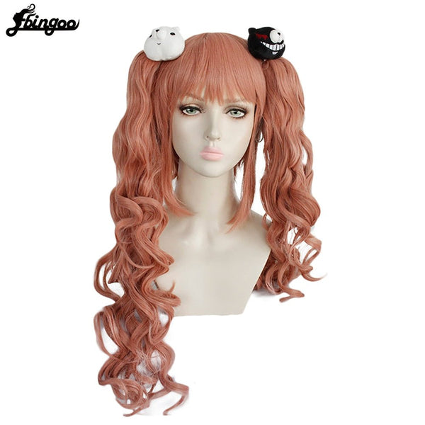 Danganronpa: Enoshima Junko Cosplay Wig Heat Resistant Long pink Natural Wave Wig With Ponytail Clip with Bangs+Hair Cap - Vimost Shop