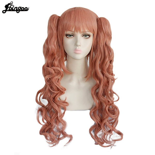 Danganronpa: Enoshima Junko Cosplay Wig Heat Resistant Long pink Natural Wave Wig With Ponytail Clip with Bangs+Hair Cap - Vimost Shop