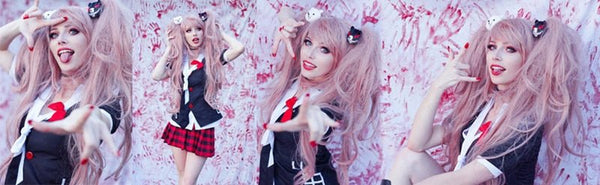 Danganronpa: Enoshima Junko Cosplay Wig Heat Resistant Long pink Natural Wave Wig With Ponytail Clip with Bangs+Hair Cap - Vimost Shop