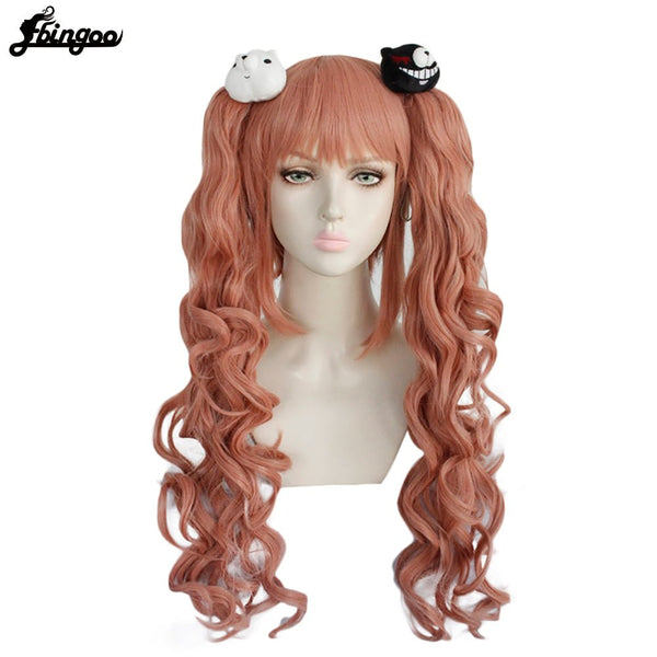 Danganronpa: Enoshima Junko Cosplay Wig Heat Resistant Long pink Natural Wave Wig With Ponytail Clip with Bangs+Hair Cap - Vimost Shop