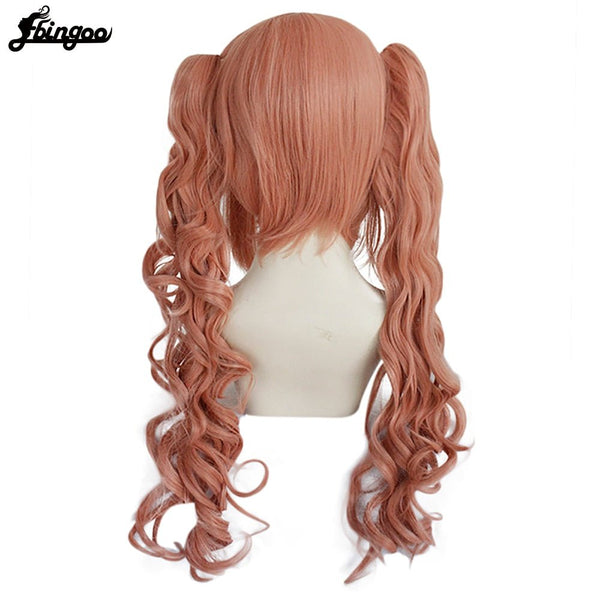 Danganronpa: Enoshima Junko Cosplay Wig Heat Resistant Long pink Natural Wave Wig With Ponytail Clip with Bangs+Hair Cap - Vimost Shop