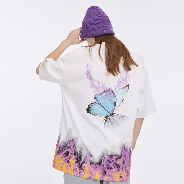 DARK Flame Butterfly Oversize T Shirt Cotton Punk Rock Streetwear Hip Hop T Shirt Men Harajuku Short Sleeve Tees - Vimost Shop