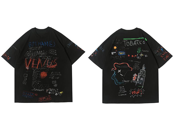 DARK Hip Hop Cartoon Letter Graffiti T Shirt Men Harajuku Streetwear Tops Tees Casual Cotton Short Sleeve tshirts - Vimost Shop