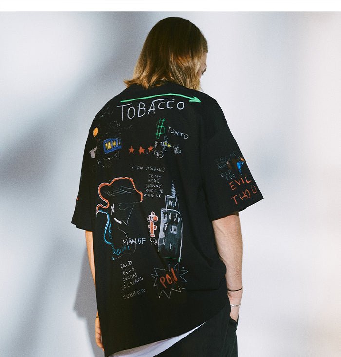 DARK Hip Hop Cartoon Letter Graffiti T Shirt Men Harajuku Streetwear Tops Tees Casual Cotton Short Sleeve tshirts - Vimost Shop