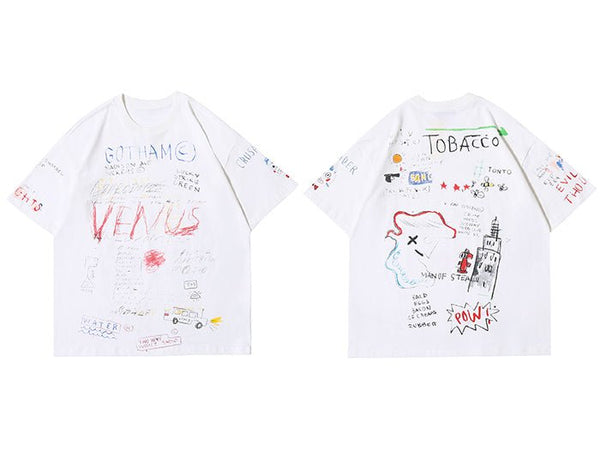 DARK Hip Hop Cartoon Letter Graffiti T Shirt Men Harajuku Streetwear Tops Tees Casual Cotton Short Sleeve tshirts - Vimost Shop