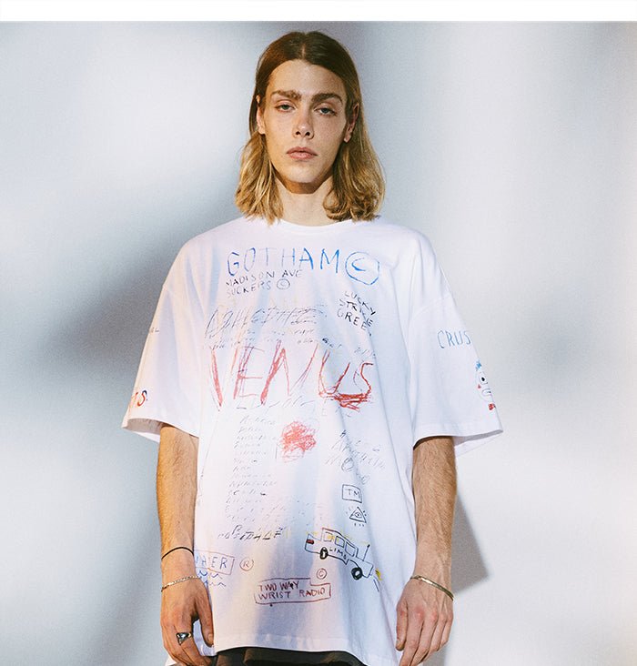 DARK Hip Hop Cartoon Letter Graffiti T Shirt Men Harajuku Streetwear Tops Tees Casual Cotton Short Sleeve tshirts - Vimost Shop