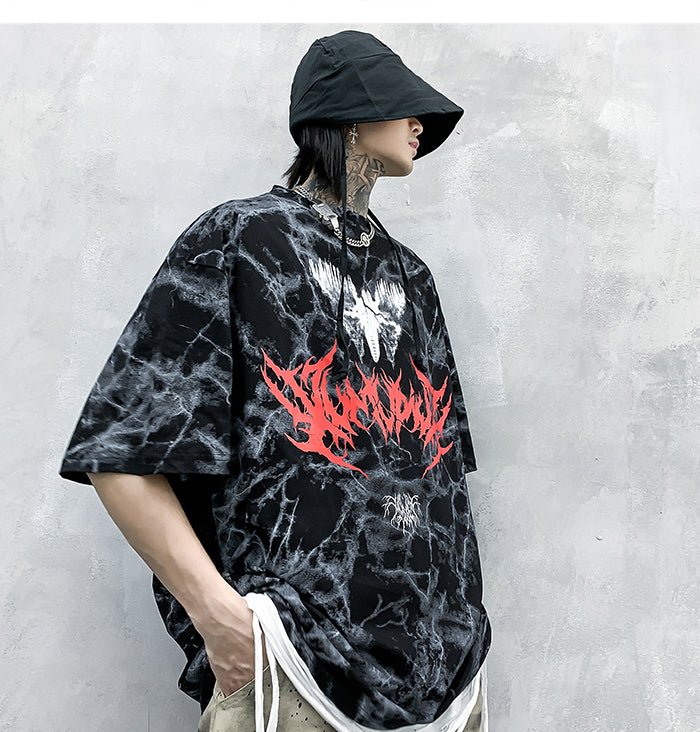 DARK Hip Hop Graffiti Tie Dying Mens T Shirt Harajuku Streetwear Skateboard Tops Tees Casual Cotton Short Sleeve - Vimost Shop